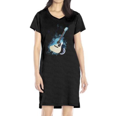 China Violin Printing Womens Casual Summer Dresses Long Tunic Casual Tee Shirt Dress for sale