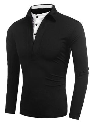 China Fitted Mens Long Sleeve Polo T Shirts , Button Up False 2 Neck Polo Collar T Shirt for sale