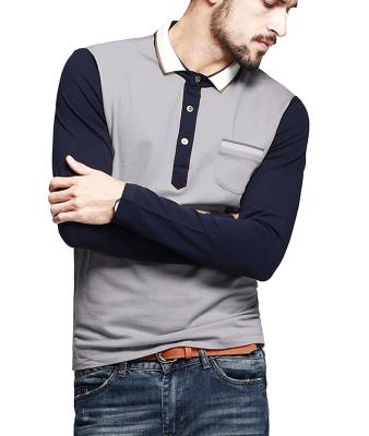 China Color Block Ribbed Mens Polo T Shirts With Sleeves Placket Unfunctional Pocket for sale