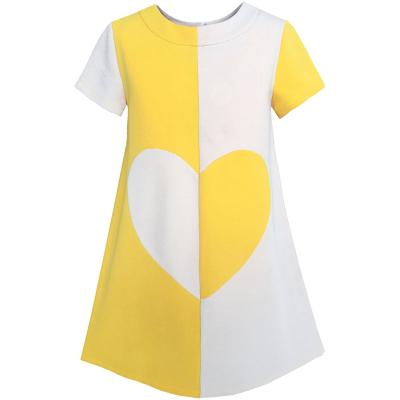 China Girls yellow and white short sleeves heart blocked A line fall dresses for sale