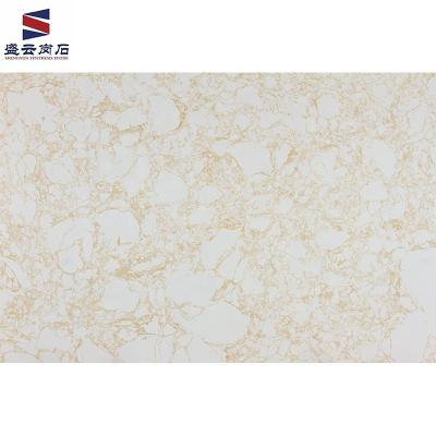 China High Density Ready To Ship Artificial Marble Gold Slab Countertops For Kitchens And Bathroom for sale