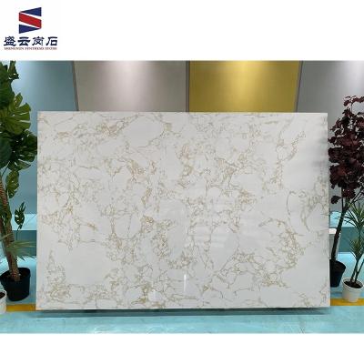 China High Density Artificial Gold Slab Marble Countertops For Kitchens And Bathroom for sale