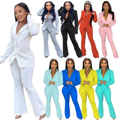 China New Fashion Waterproof Women Sheath Long Solid Color Blazers Pants Suits Lady Set Two Piece Business Office Tracksuit for sale