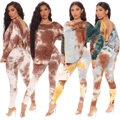 China Breathable Apparel With Button Tie Dye 2 Piece Set Print Pants Set Casual Long Sleeve Two Piece Sets for sale