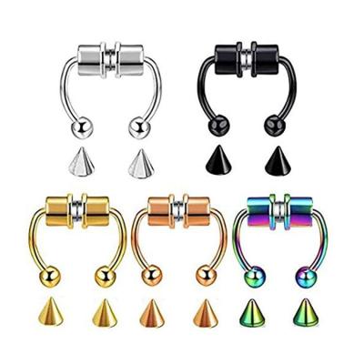 China FASHIONABLE Magnetic Septum Piercing Gold Nose Rings Ring Fake Nose Rings Stainless Steel Nose Clip For Women for sale