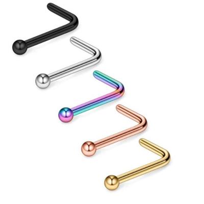 China FASHIONABLE Wholesale Nose Ring Jewelry L Bend Nose Stainless Steel Stud Slaps Faux Nose Septum Piercing Jewelry for sale