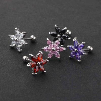 China FASHION Colorful Jewelry Diamond Stud Earrings Body Piercing Women Tragus Piercing Earrings Stainless Steel Flower for sale