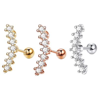 China Fashionable Wholesale Ear Piercing Stainless Steel Rose Gold Moon Crystal Helix Piercing Tragus Earrings for sale