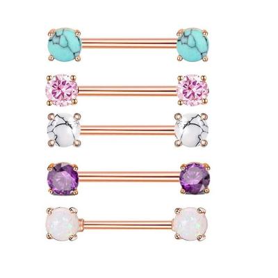 China FASHIONABLE Nipple Piercing 304 Stainless Steel Nipple Rings Rose Gold Zirconia Nipple Jewelry for sale