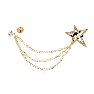 China Trendy Fashion Crystal Star Shape Brooches Pin With Chain for sale