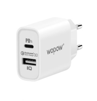 China Wopow Q21 EU 2 Ports Mobile Phone USB Kit Charging Type C Mobile Phone PD 18w QC3.0 Fast Wall Charger With Cable for sale