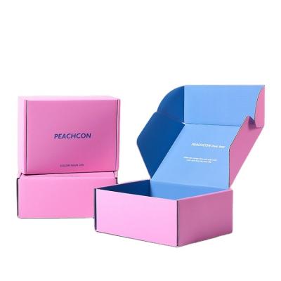 China Custom Handmade Corrugated Folding Pink Small Logo Cardboard Shipping Boxes for sale