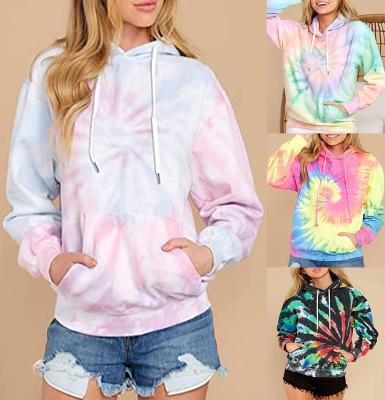 China Clothing Supplier Top Tie Anti-pilling Dye Printed Hooded Long Sleeve Sweater Loose Drawstring With Pocket Women's Hoodies for sale