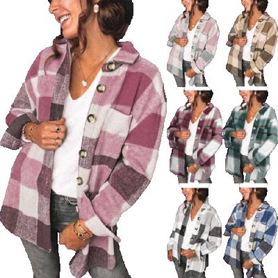 China 2021 Winter Viable Wholesale Fashion Clothes Plaid Casual Women's Jacket Shacket Coat Outerwear Shirts for sale