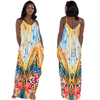 China 2022 fashion anti-static loose sleeveless wavy printing maxi dress for fat for sale