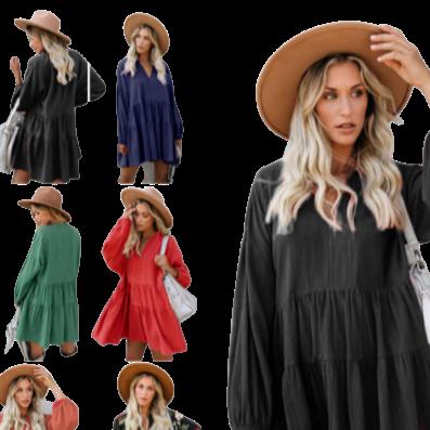 China 2021 Autumn Elegant Casual Dresses Comfortable V-Neck Tie Lantern Anti-Static Long Dresses Women's Sheath for sale