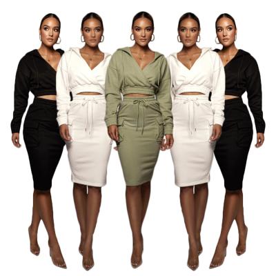 China Wholesale Anti-Static African Winter Clothes Women Casual Solid Color Skirt And Hoodies Two Piece Sets for sale