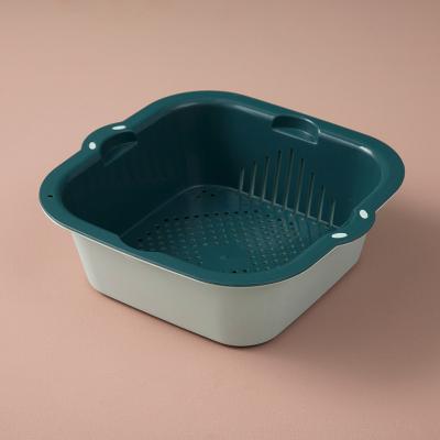 China Double-Layer Vegetable and Fruit Kitchen Drain Basket Sustainable Multifunctional Household Square Washing Basket for sale