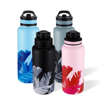 China Customized Viable 40oz 32oz 24oz 18oz Wide Mouth Double Wall Insulated Sports Water Bottle Stainless Steel Water Bottles With StrawLids for sale