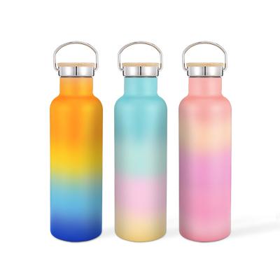 China Color PORTABLE Eco Friendly Customized Vacuum Flask Insulated Stainless Steel Water Bottle With Bamboo Lid for sale