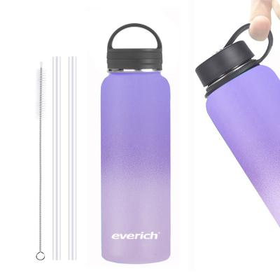 China New Viable Wide Mouth Double Wall Vacuum Insulated Sports Water Bottle With Gradient Color And Handle Straw Lids Brush Sets for sale