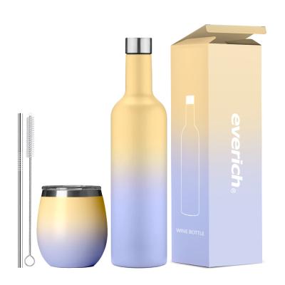 China Viable 750ml 12oz Wine Bottle Personalized Stemless Insulated Stainless Steel Sublimation Wine Tumbler Gift Set Box for sale