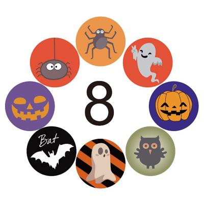 China Round Self-adhesive Colorful Pattern Waterproof Decorative Sticker Printing Label Halloween Cartoon Waterproof Sealing Round Sticker for sale