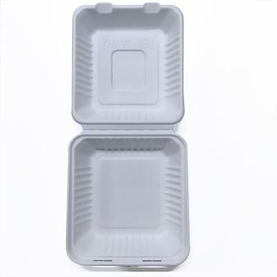 China 8 Inch 600ml Square Food Container White Sustainable Clamshell Box Disposable for sale