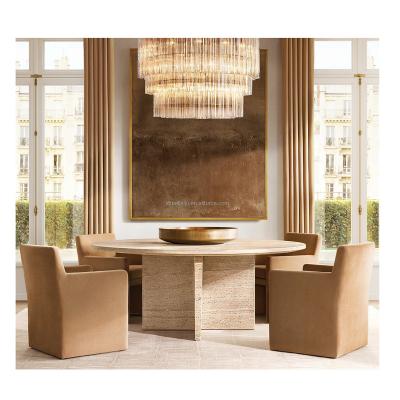 China Classic Home Use Natural Solid Wood Modern Light Luxury Oak Dining Table Round Villa Dining Table High End Furniture for sale