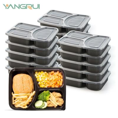 China Microwavable 37oz 3 Compartments Stackable To Go Meal Prep Food Boxes Set Plastic Containers With Lid For Takeout for sale