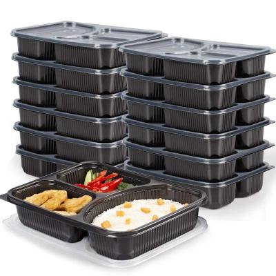 China 3 Multi Compartments PP Lunch Boxes Disposable Stackable Microwavable Bento Box Food Containers With Leakproof Divided Compartment for sale