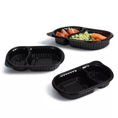 China Black and Clear PP Plastic Microwavable Disposable Microwavable Lunch Box Packaging Takeaway Leakproof Fast Food Containers With Compartment for sale