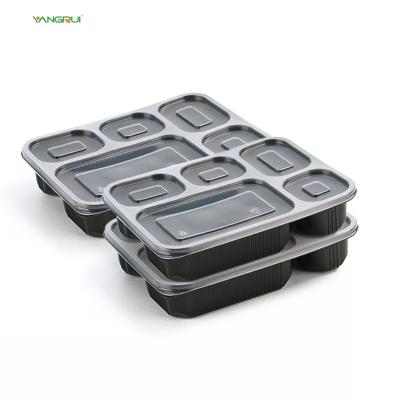 China Microwavable Customize 1 2 3 4 5 Compartment Disposable Black Food Meal Containers PP Food Tray With Lid for sale