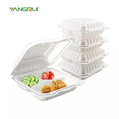 China 9X9 Inch Food Grade Bento Lunch Box Microwave Safe Biodegradable Microwavable Clamshell Hinged Togo Food Container for sale