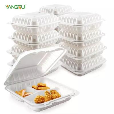 China 8*8 Inch Microwavable Thermoforming Hinged 3 Compartment Bento Box Disposable Clamshell To-Go Containers for sale