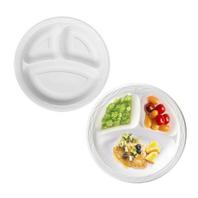 China Disposable 9Inch 3 Compartment Food Dinner Dishes 100% Biodegradable Disposable Plastic Dishes for sale