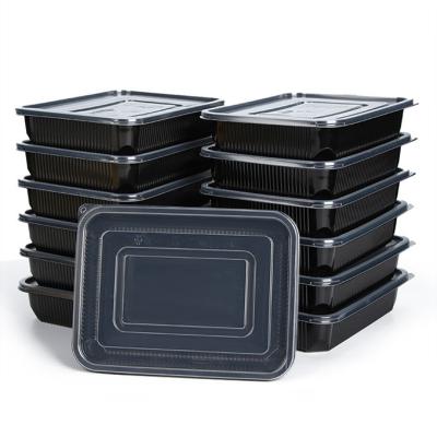 China Recycled Materials Black Microwavable Rectangular Meal To Go Disposable 1 2 3 4 Take Away 5 Compartment Plastic Take Out Box Fast Food Containers for sale