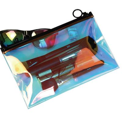 China Recyclable Custom Logo Printed Holographic PVC Hologram Makeup Zipper Pouch Cosmetic Bag for sale