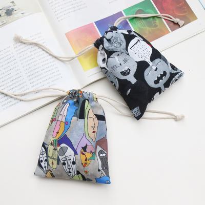 China Biodegradable; reusable; Washable Canvas Key Bag Portable Cute Drawstring Bag Drawstring Bag Mobile Phone Pocket Cell Phone Drawstring Bag Canvas Bag for sale