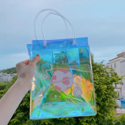 China Fashion Shoulder Shopping Bag Hologram Transparent Holographic PVC Tote Bag\Comfortable Cheap Clear Handbag\Laser Durable for sale