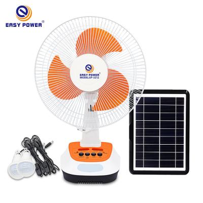 China 12 Inch Modern Portable Tabletop Fan Solar AC DC Rechargeable Fan With Solar Panel Lights Indoor Easy Power for sale