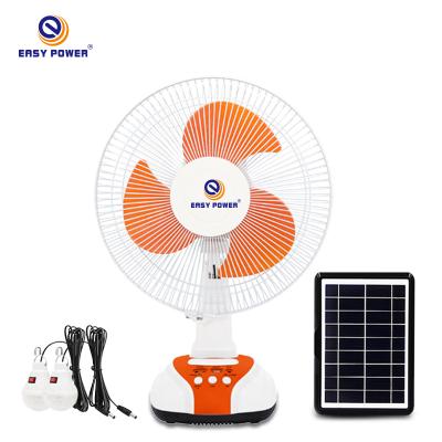 China 12 Inch Modern Indoor Outdoor Portable AC DC Desktop Fan Solar Rechargeable Fan With Solar Panel Lights Home for sale