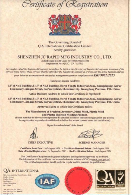 ISO9001;2015 - SHENZHEN RJC RAPID MFG FACTORY