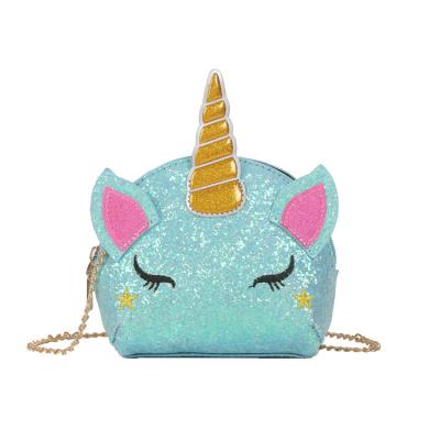 China 2021 New Fashion Women Kids Sequin Chain Mini Waterproof Purses and Handbags Small Wallet Summer Shiny Cute Kids Unicorn Shoulder Bag for sale