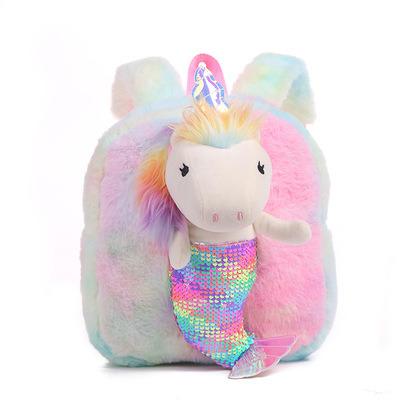 China The Other Unicorn Plush Bag Children Cute Cartoon Sequined School Bag 2021 Casual Backpack For Kids for sale