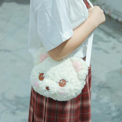 China 2021 Fashionable Leisure Goods Designer Winter Plush Bag New Deep Rose Custom Doll Bag Cute Bear Velvet Figure Plush Fur Cross - Body Bag for sale