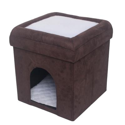 China Foldable Velvet Soft Ottoman Cat Bed House Multi Color Portable Bedroom Pet Design Cave Windproof for sale