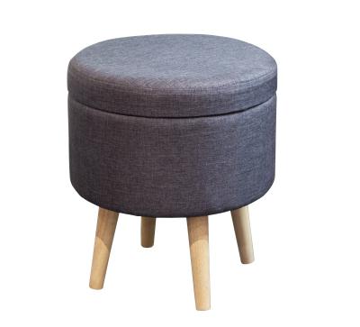 China (Other) Best Selling Adjustable Velvet Round Fancy Home Stool With Storage And Wooden Legs Stool For Living Room for sale