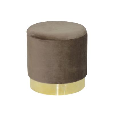 China Storage Best Selling Fancy Velvet Round Home Pouf With Fancy Gold Strip Stool For Living Room for sale