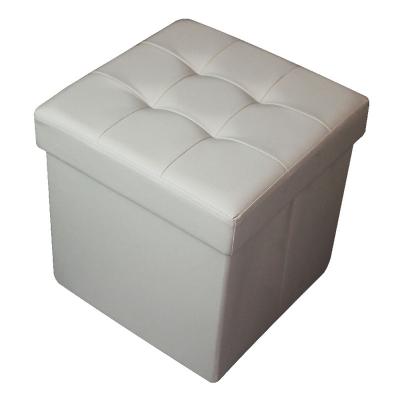 China Removable Cover Waterproof Square Faux Leather Folding Foot Stools Storage Box For Living Room for sale